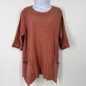Focus Casual Life Women Size Medium Ribbed Asymmetrical Tunic Top Rust Cotton
